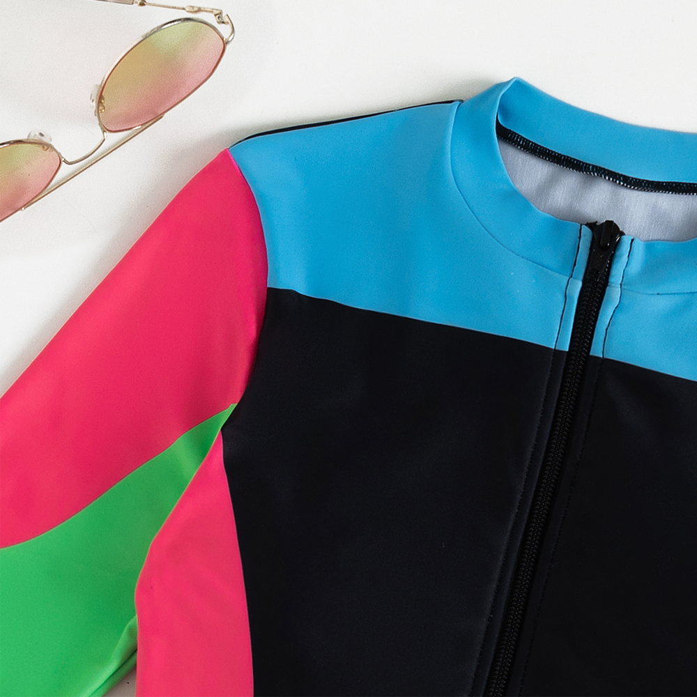 Color Block Zipper Swimsuit