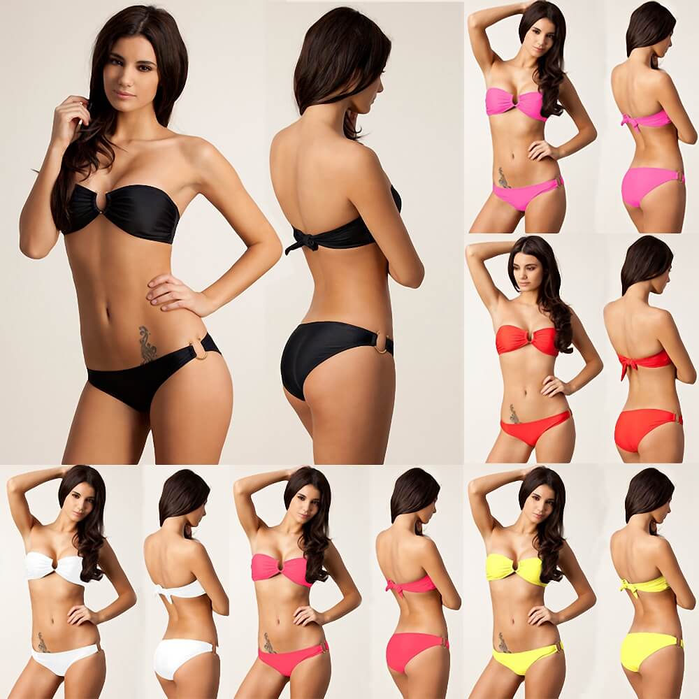underwire U ring linked bandeau green orange black white two piece women bikini
