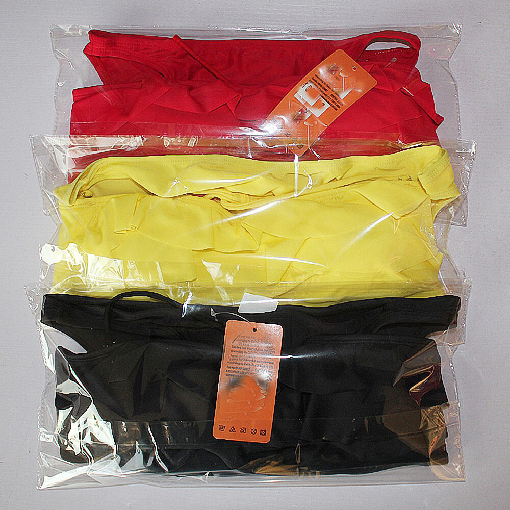 yellow red black bandeau two piece slim girl swimwear